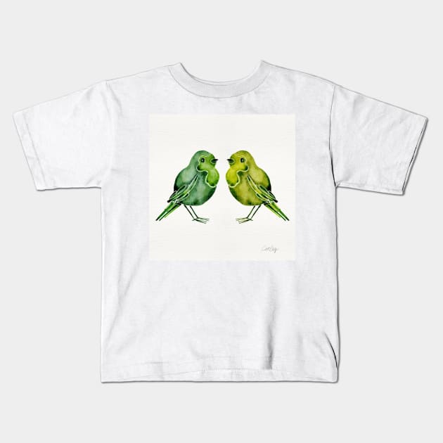 Green Birds Kids T-Shirt by CatCoq